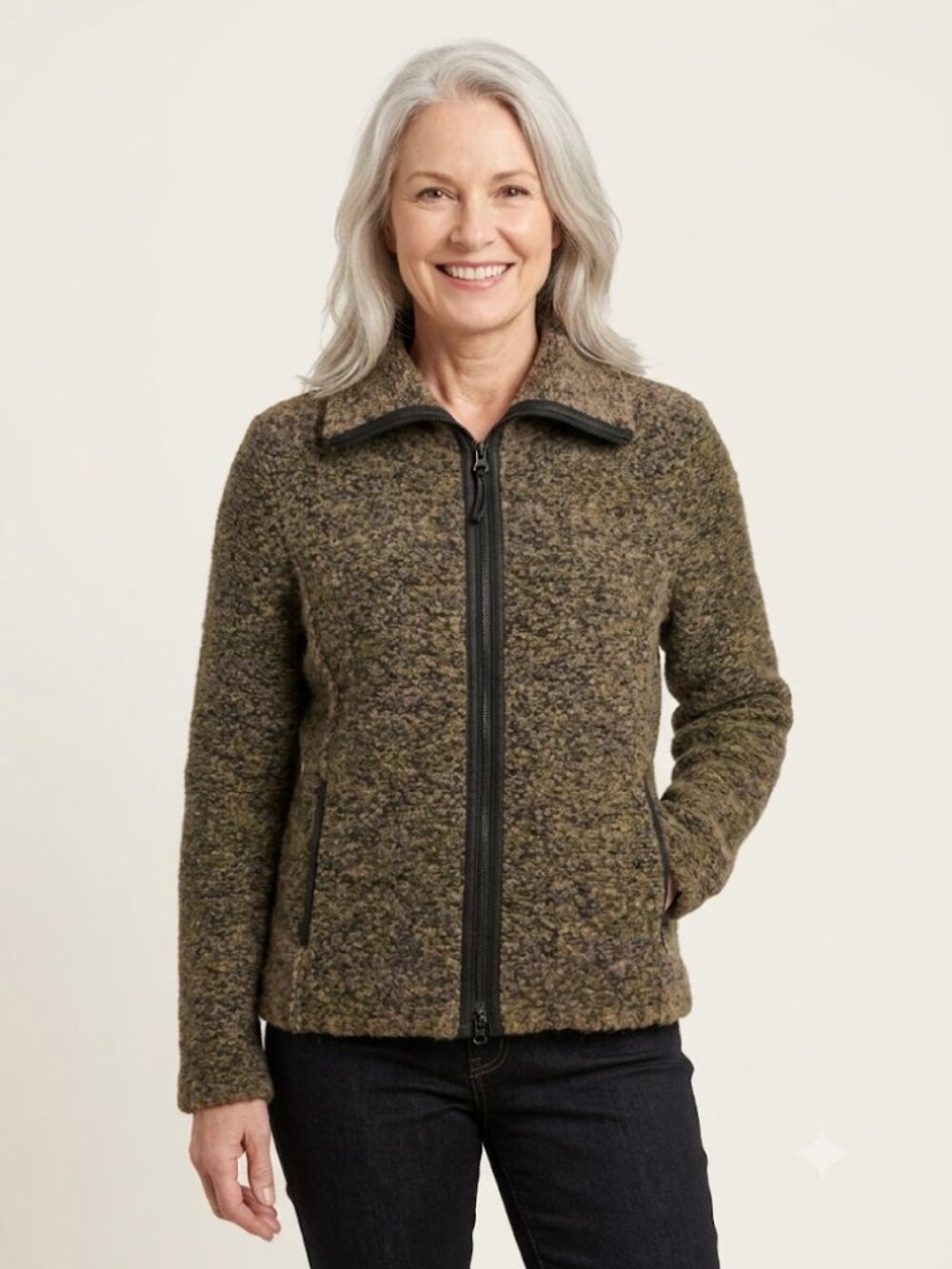 Wool Blend Boucle Zip Jacket